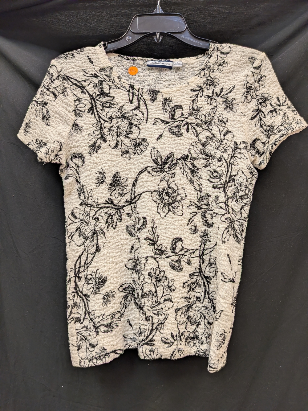 croft & barrow Cream Short Sleeve Floral Textured Tee